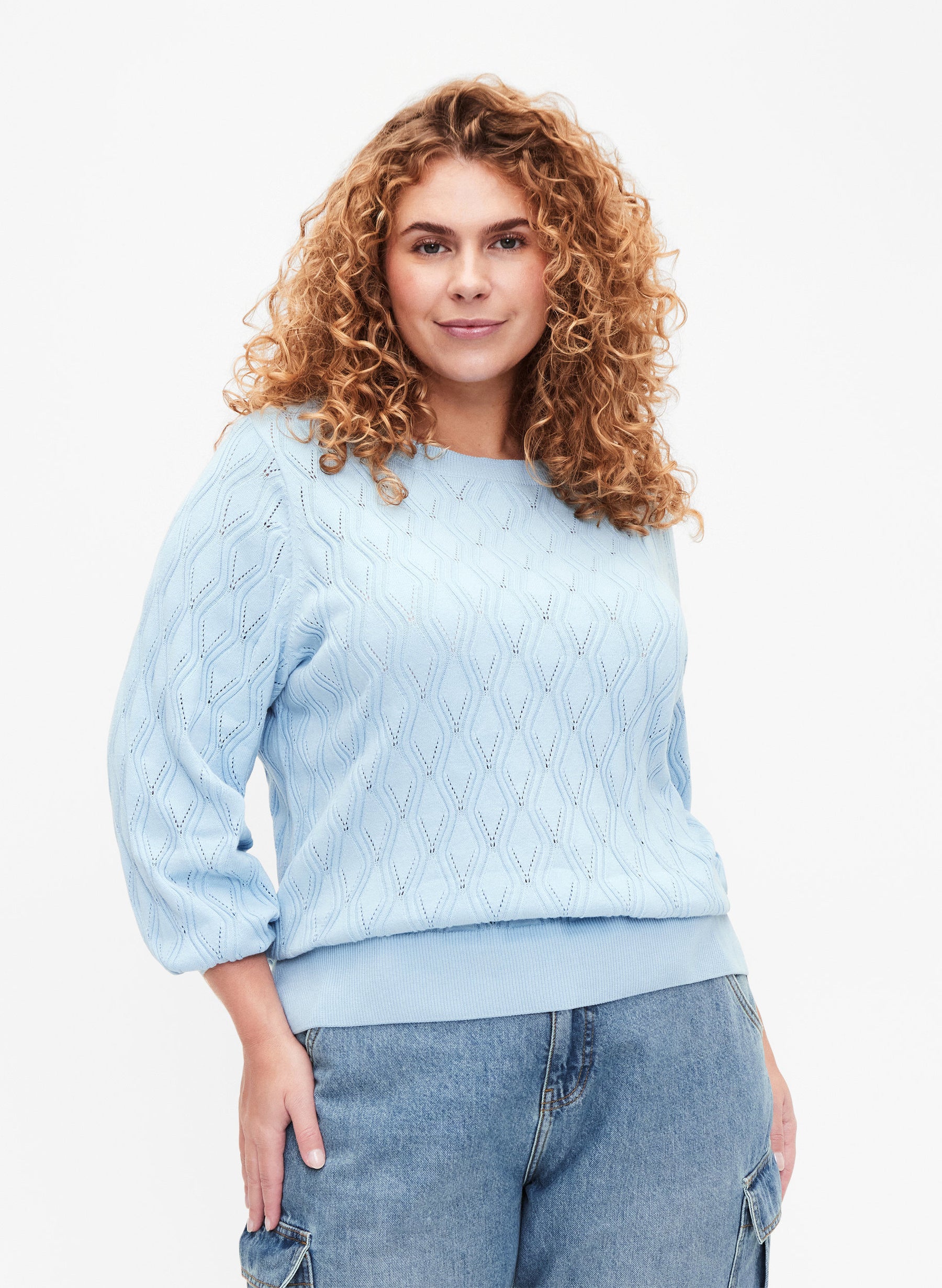 Zizzi Knitted Pullover in Blue | Plus Size Clothing