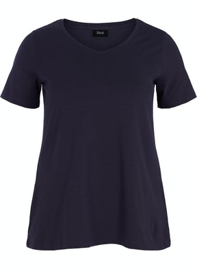 Zizzi Cotton V-Neck Tee Shirt Navy