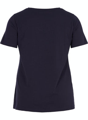 Zizzi Cotton V-Neck Tee Shirt Navy