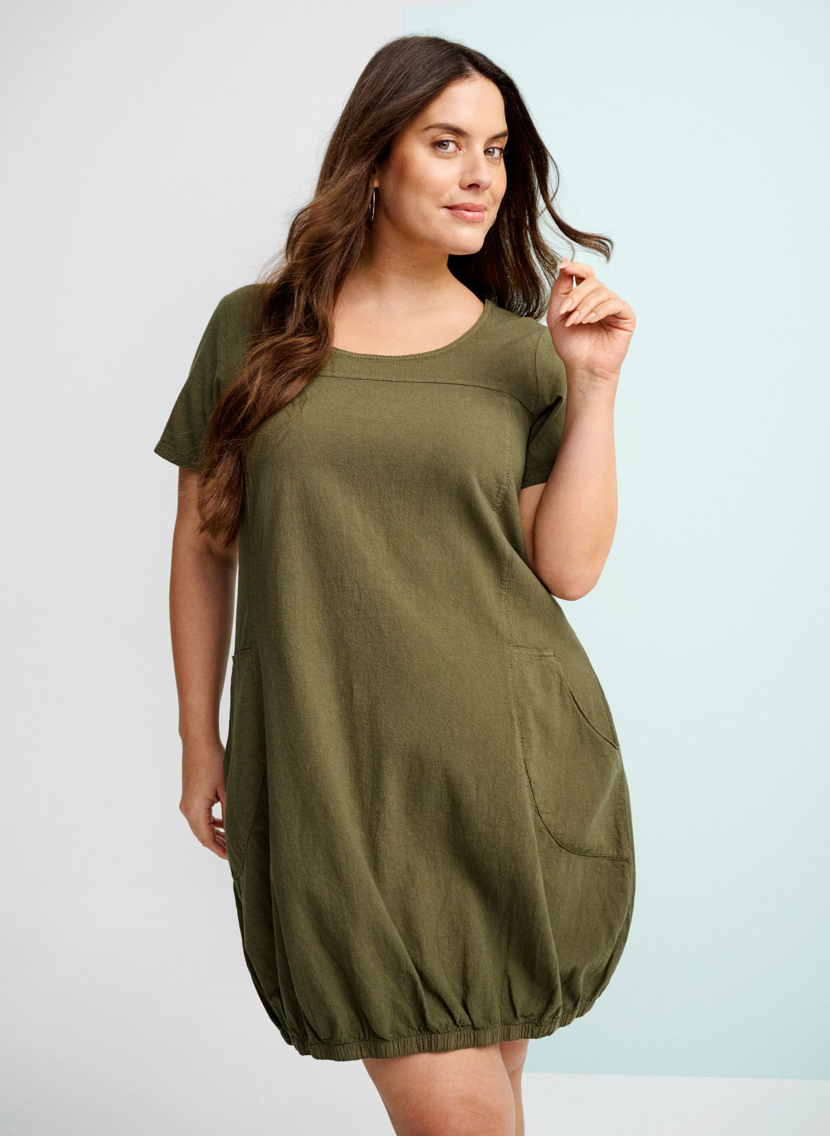 Zizzi Cotton Bubble Dress in Ivy Green