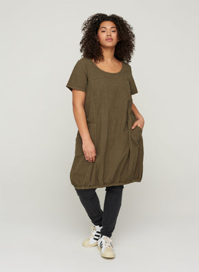 Zizzi Cotton Bubble Dress in Ivy Green