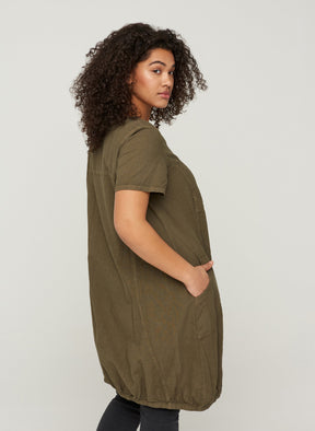 Zizzi Cotton Bubble Dress in Ivy Green