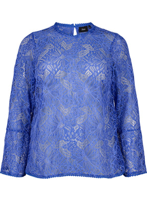 Zizzi Anne Lace Blouse in Blue
