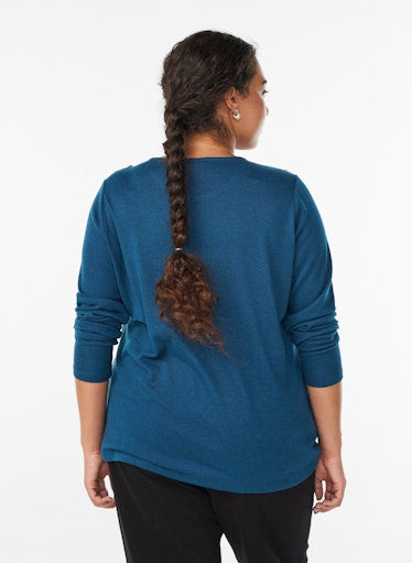 Zizzi Lucca Button Shoulder Jumper in Teal