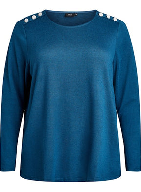 Zizzi Lucca Button Shoulder Jumper in Teal