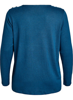 Zizzi Lucca Button Shoulder Jumper in Teal