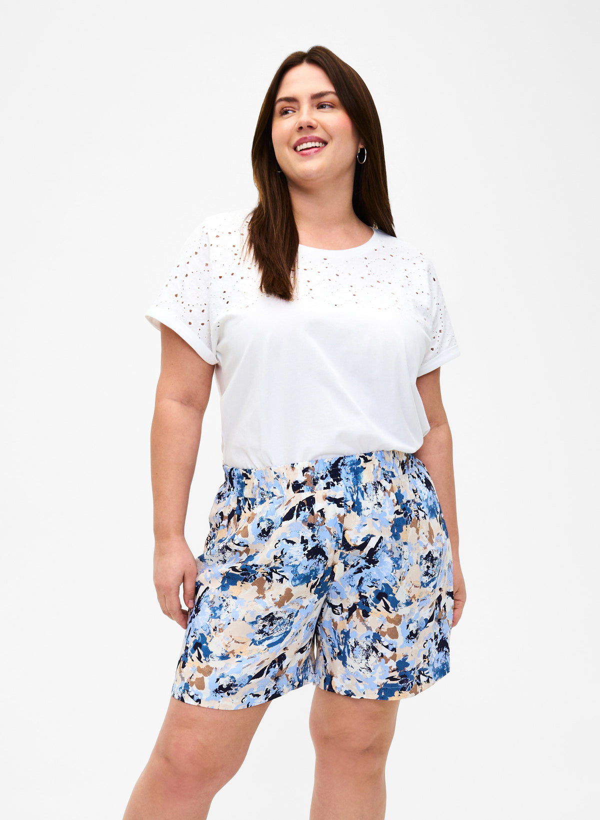 Zizzi Bella Graphic Shorts in Blue