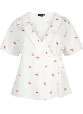 Zizzi Cherry Peplum Top in White