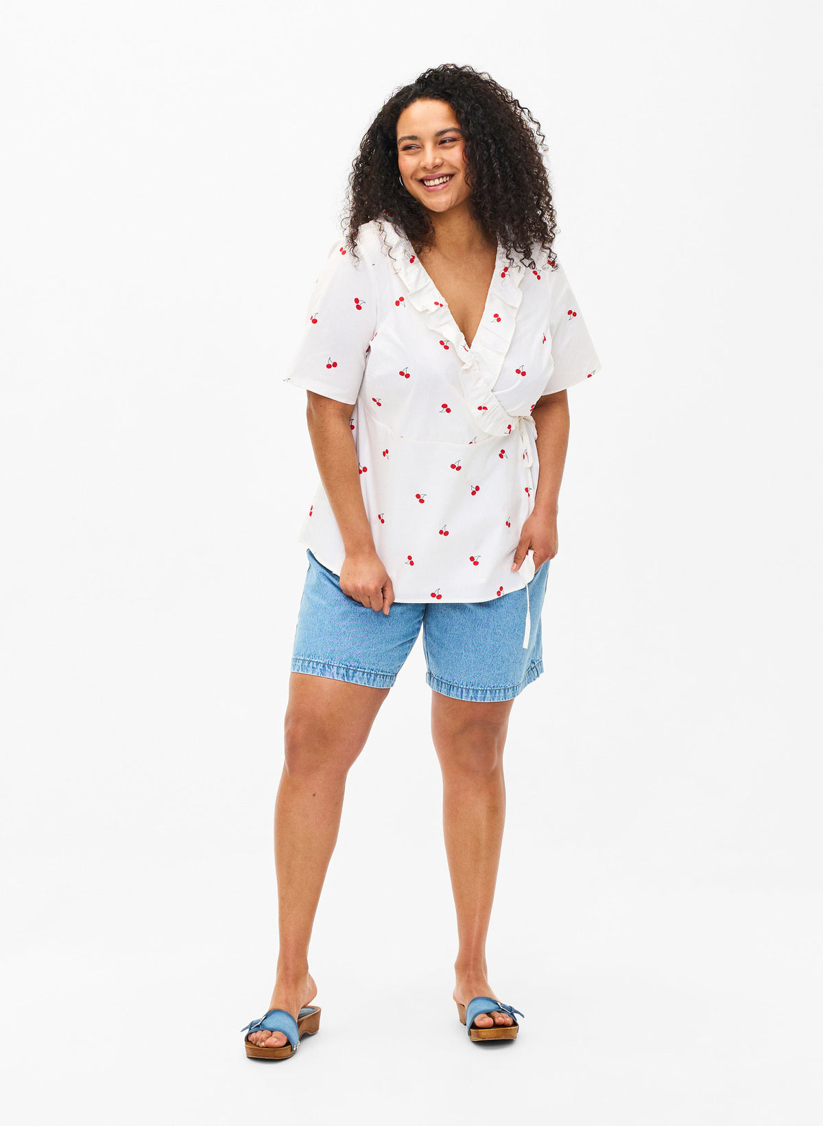 Zizzi Cherry Peplum Top in White