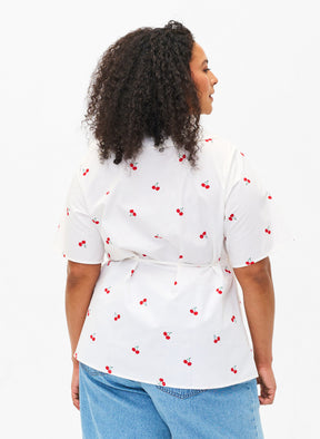 Zizzi Cherry Peplum Top in White