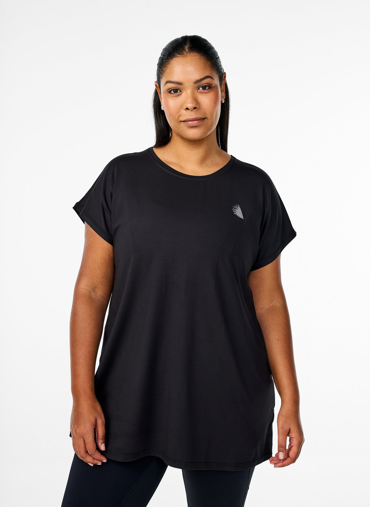 Zizzi Active Long T-Shirt in Black
