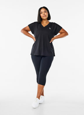 Zizzi Active V Neck T-Shirt in Black 