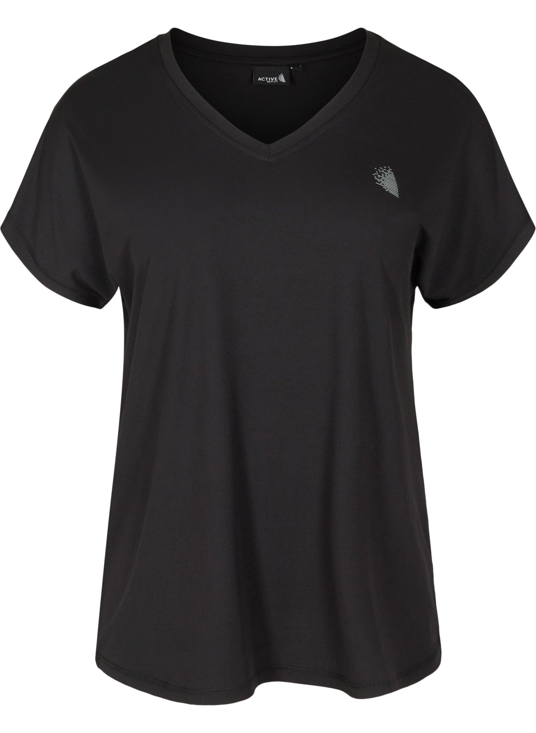 Zizzi Active V Neck T-Shirt in Black 
