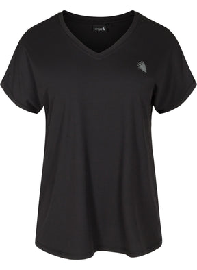 Zizzi Active V Neck T-Shirt in Black 