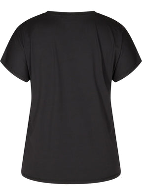 Zizzi Active V Neck T-Shirt in Black 