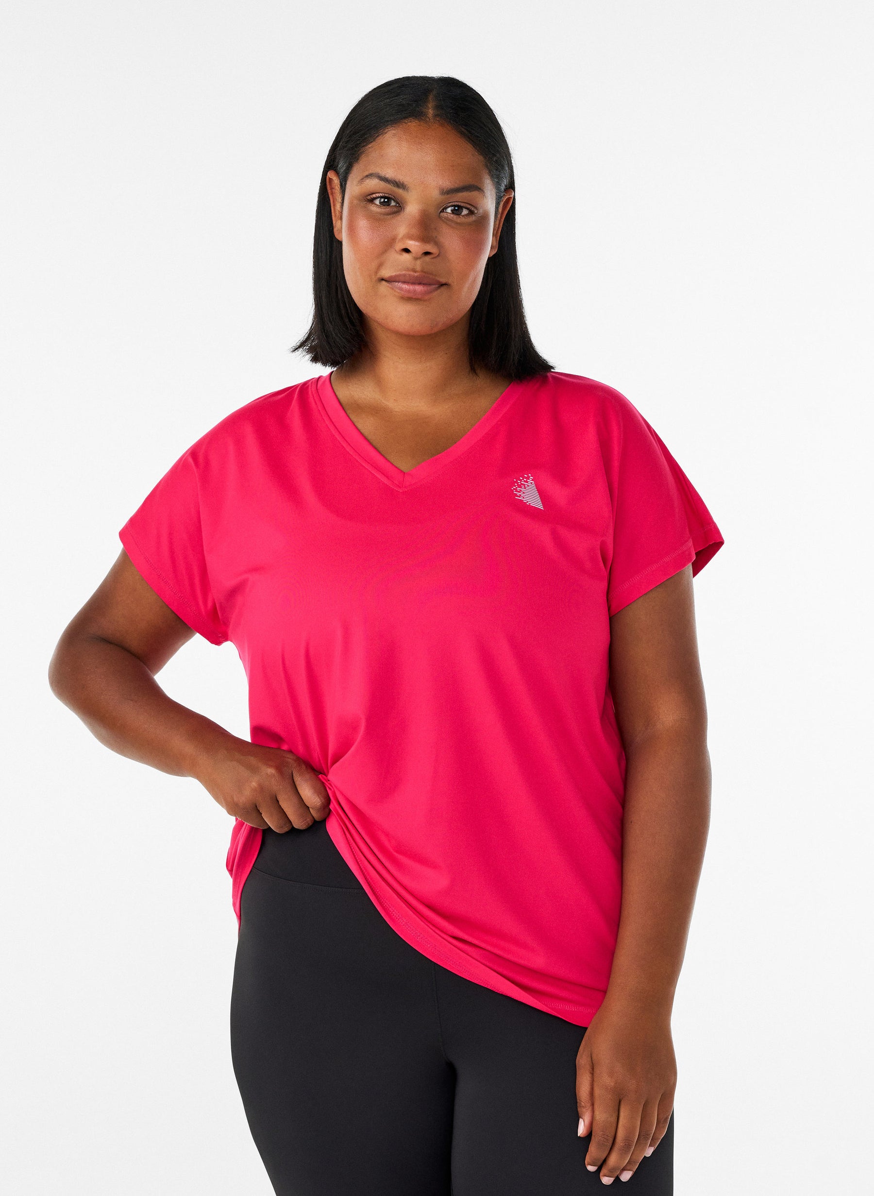 Zizzi Active V Neck T-Shirt in Bright Rose 