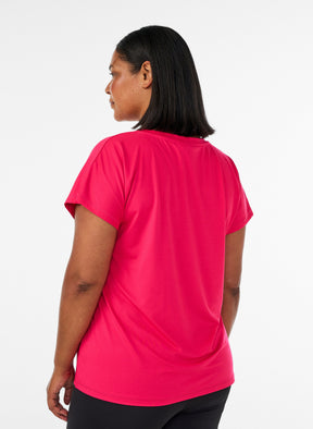 Zizzi Active V Neck T-Shirt in Bright Rose 