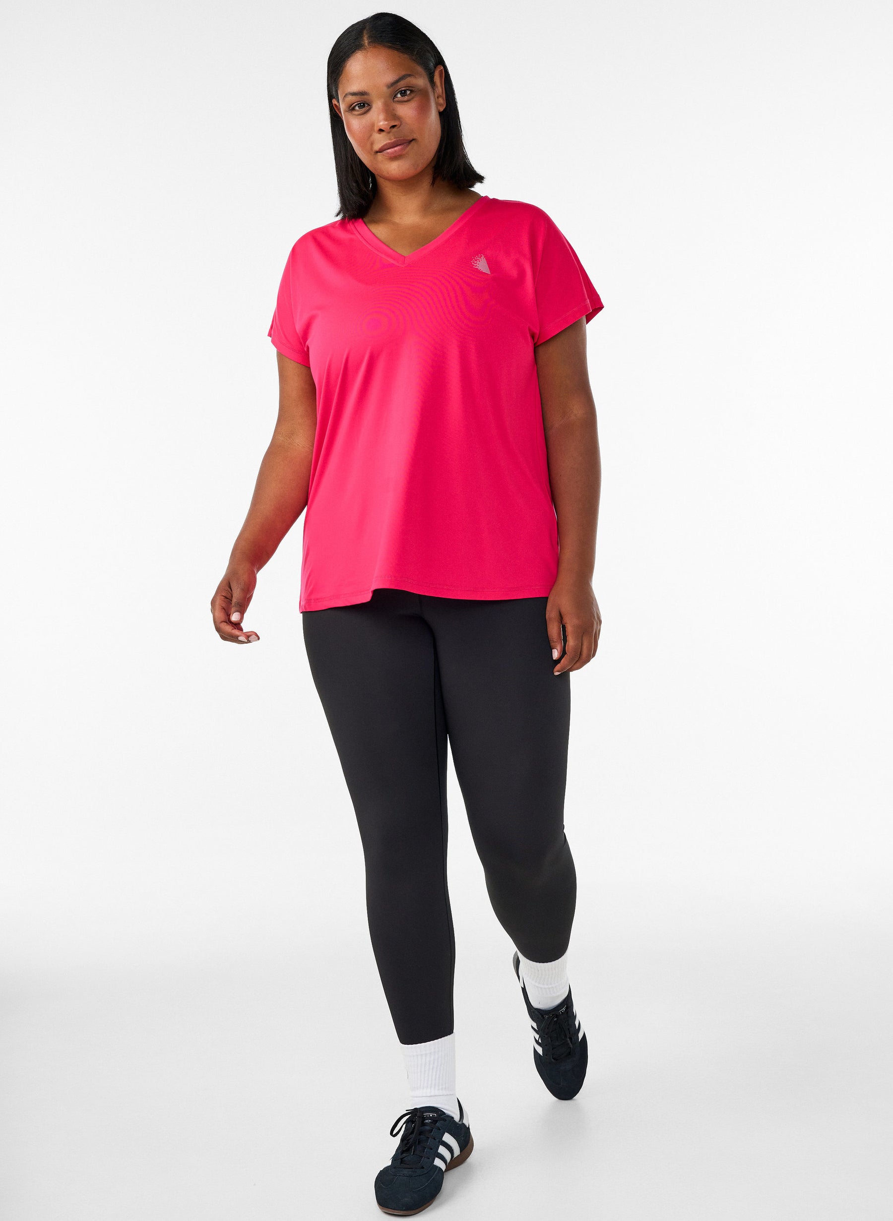 Zizzi Active V Neck T-Shirt in Bright Rose 