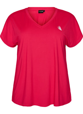 Zizzi Active V Neck T-Shirt in Bright Rose 