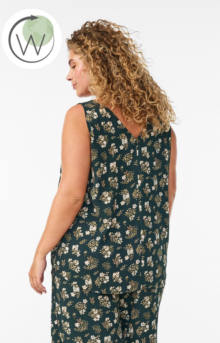 Zizzi Anni Top in Green Flower 