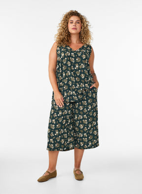 Zizzi Anni Top in Green Flower 