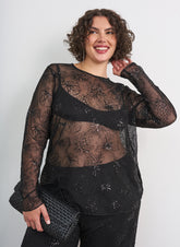 Zizzi Asmin Sheer Blouse in Black 
