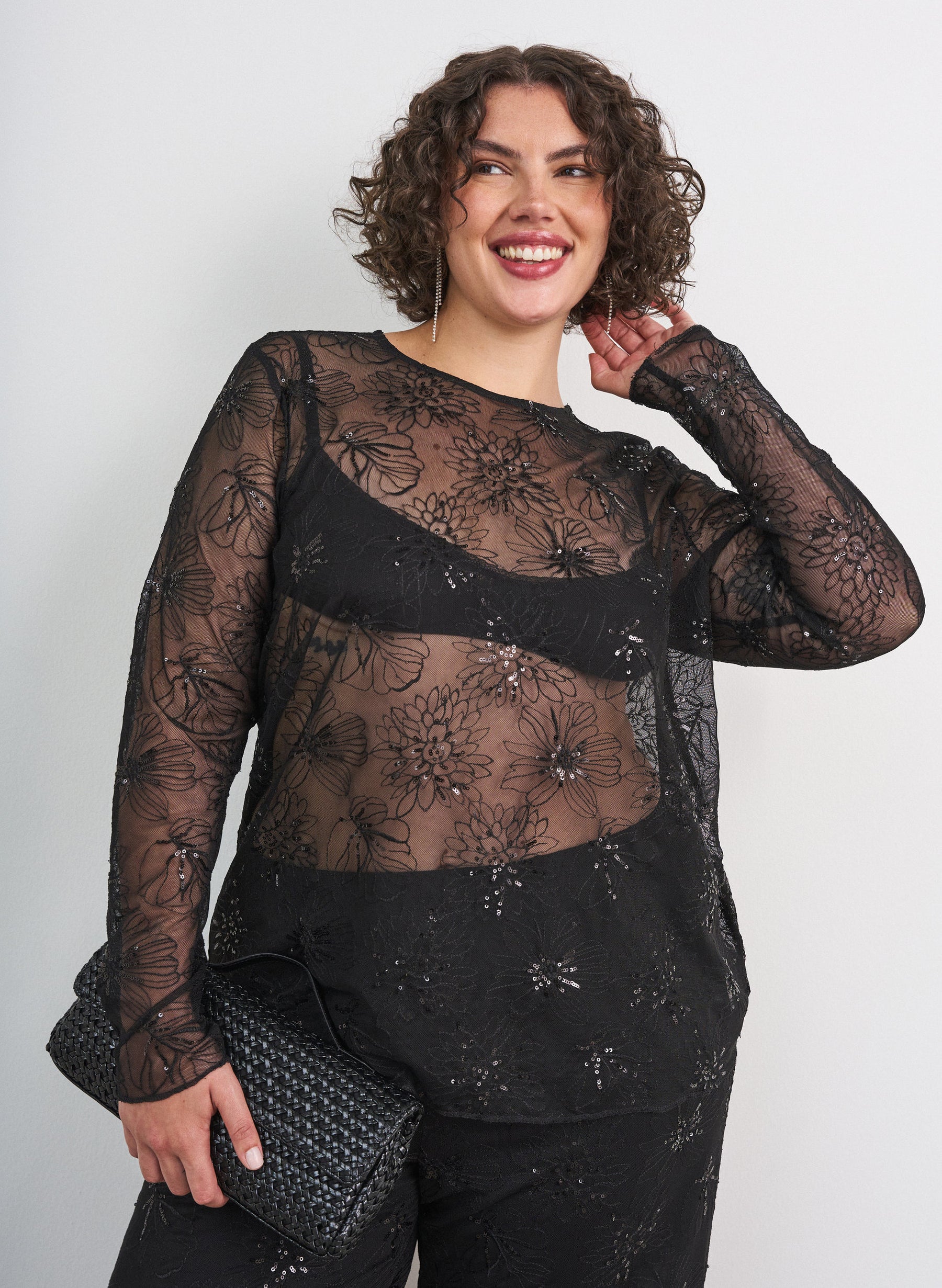 Zizzi Asmin Sheer Blouse in Black 