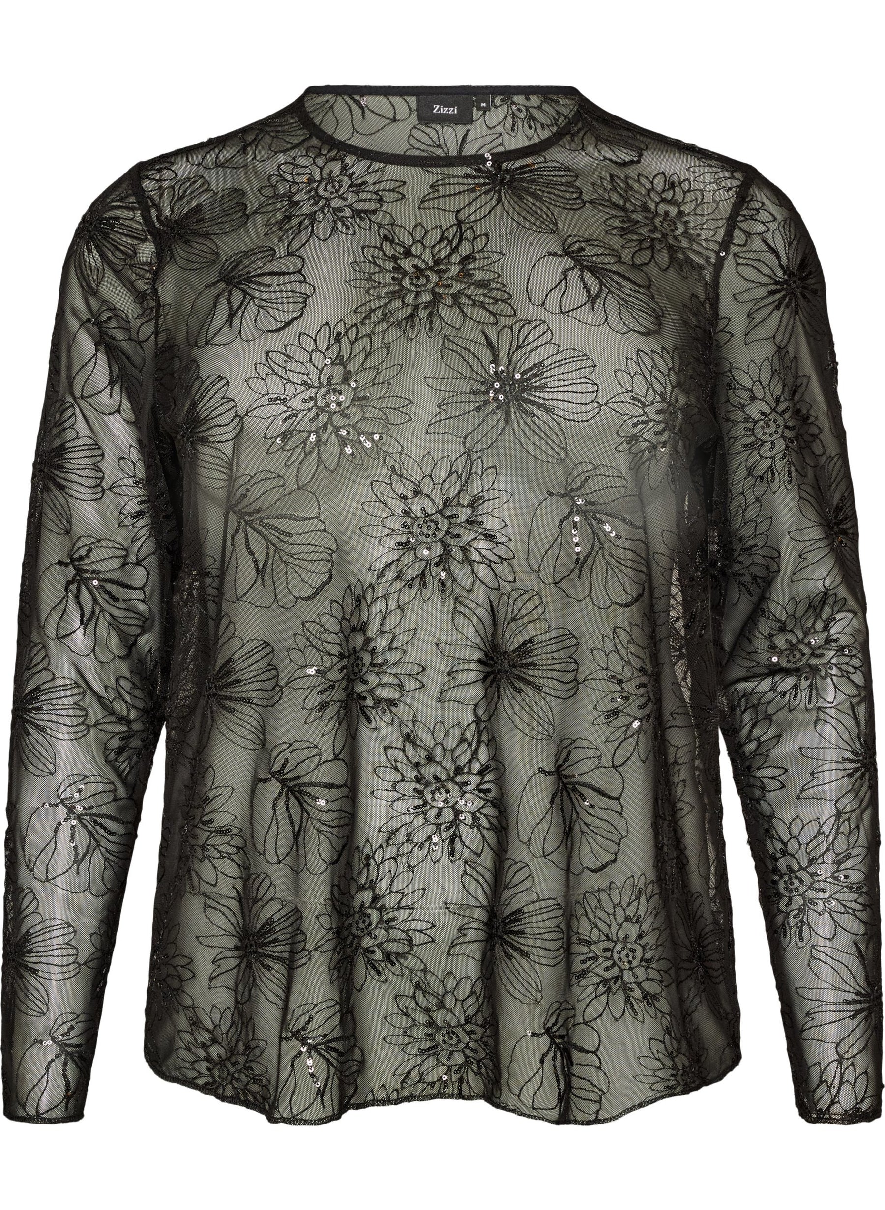 Zizzi Asmin Sheer Blouse in Black 