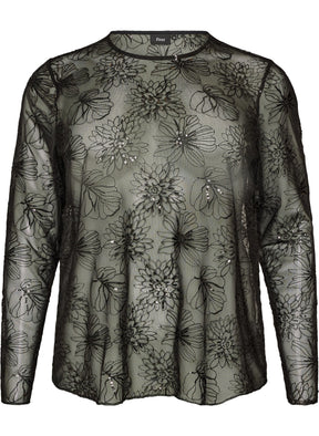 Zizzi Asmin Sheer Blouse in Black 