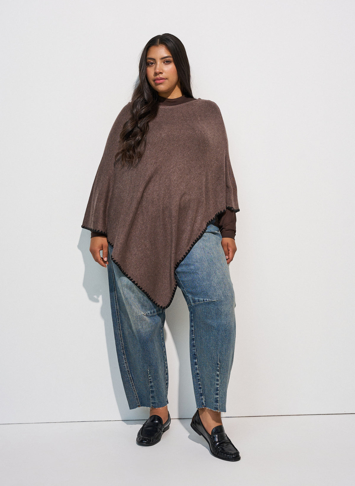 Zizzi Autumn Poncho in Brown 