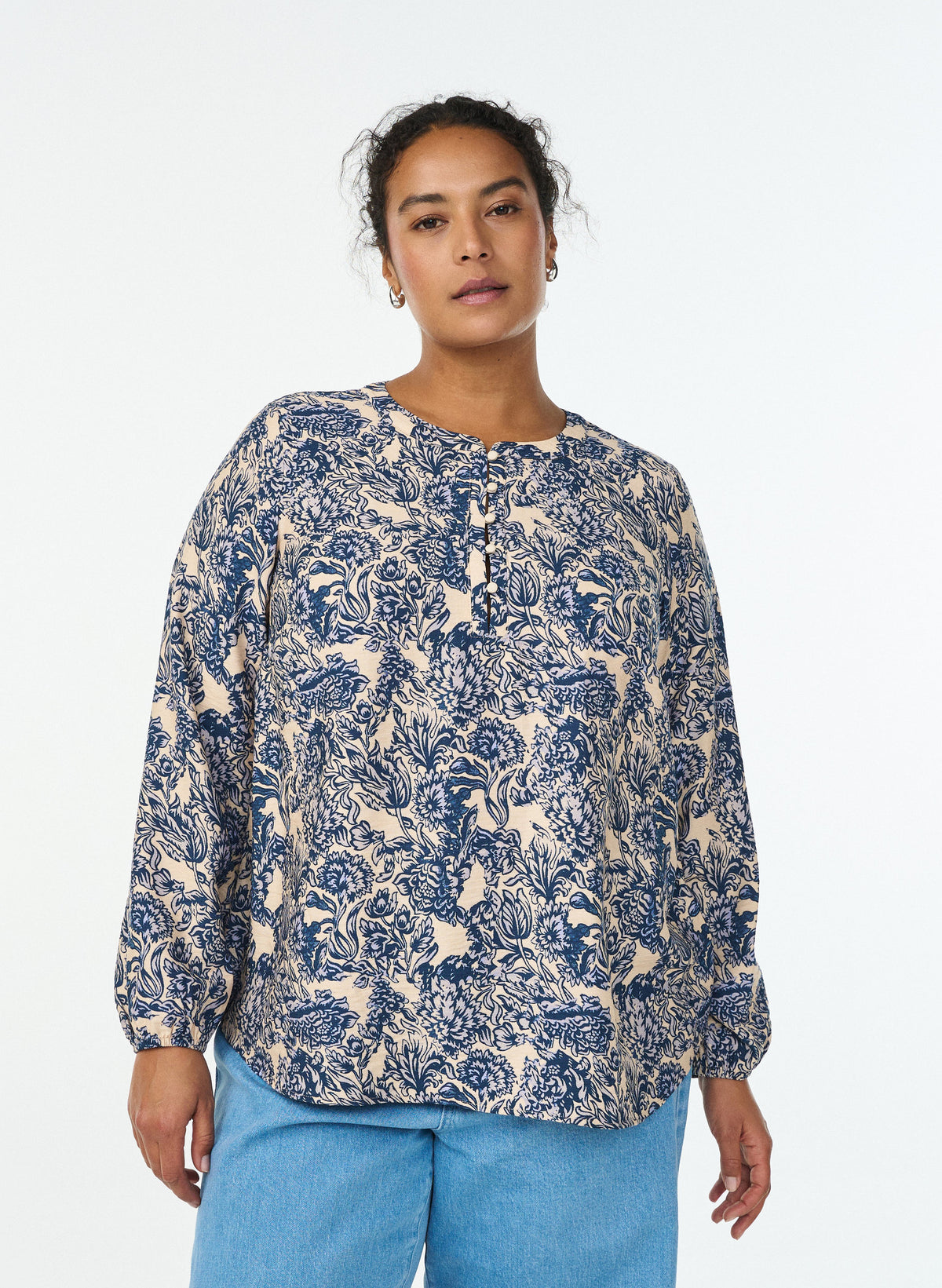 Zizzi Ava Blouse in Blue Flower