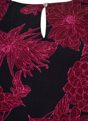 Zizzi Bella Smocked Blouse with Wine Floral Print