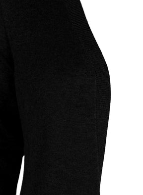 Close up of Black cardigan with a ribbed edge on a white background