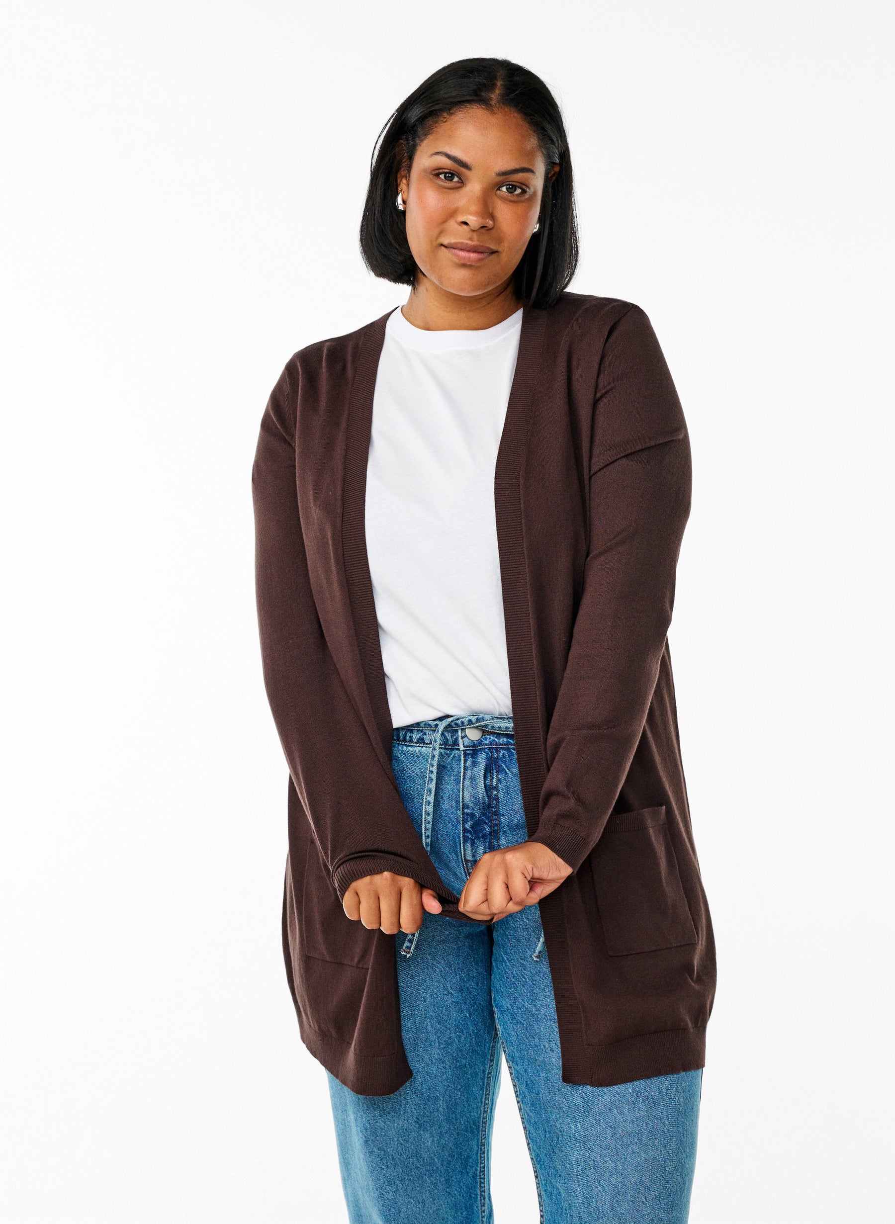 Zizzi Carrie Cardigan in Brown 