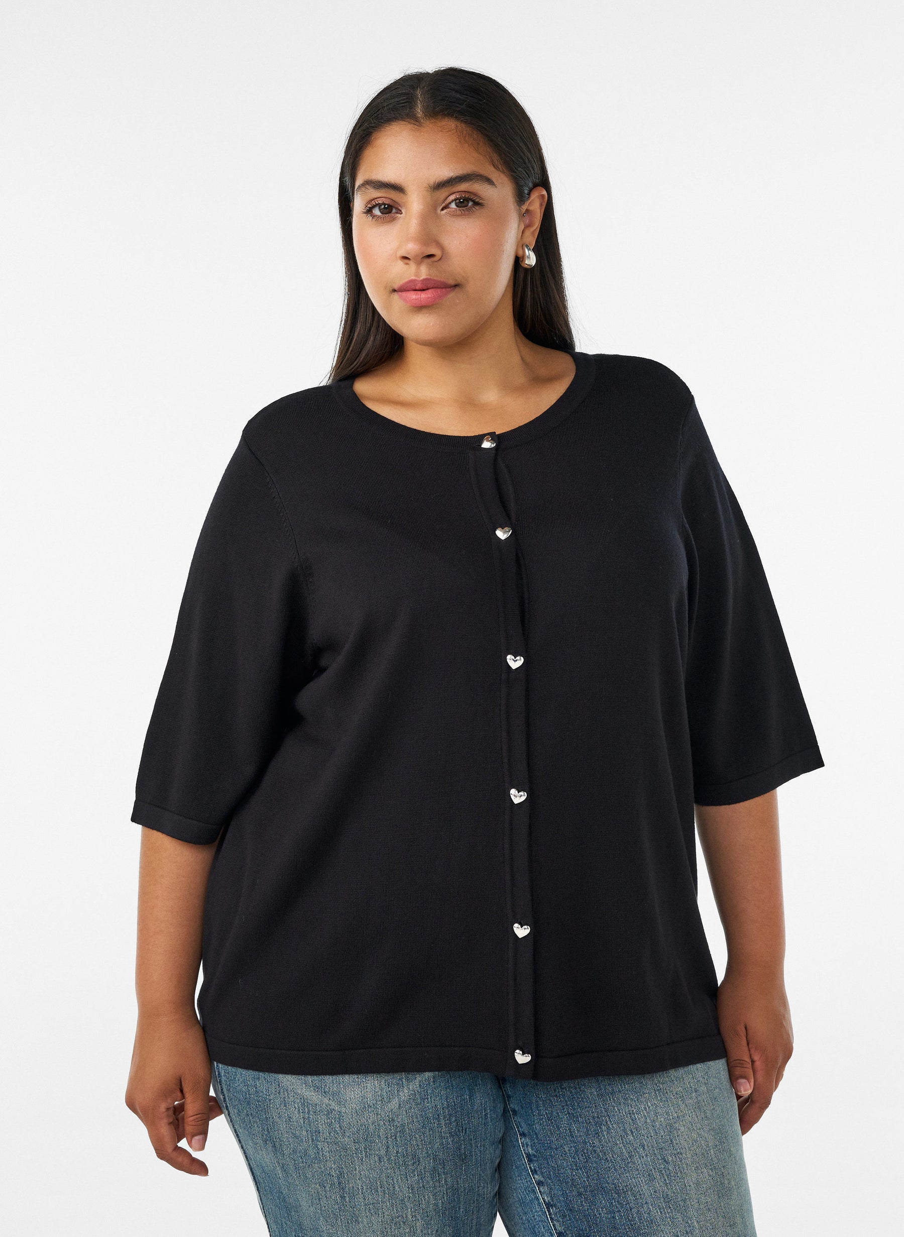 Zizzi Carrie Short Sleeve Cardigan in Black 