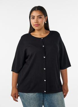 Zizzi Carrie Short Sleeve Cardigan in Black 