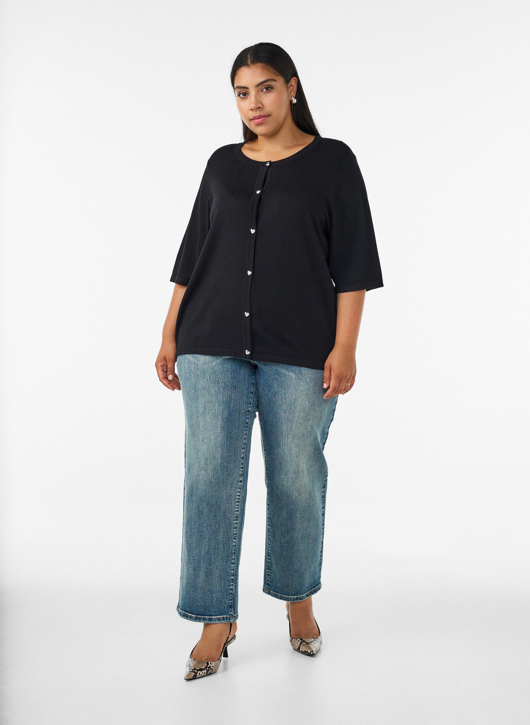 Zizzi Carrie Short Sleeve Cardigan in Black  