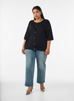 Zizzi Carrie Short Sleeve Cardigan in Black  
