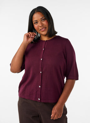 Zizzi Carrie Short Sleeve Cardigan in Wine 