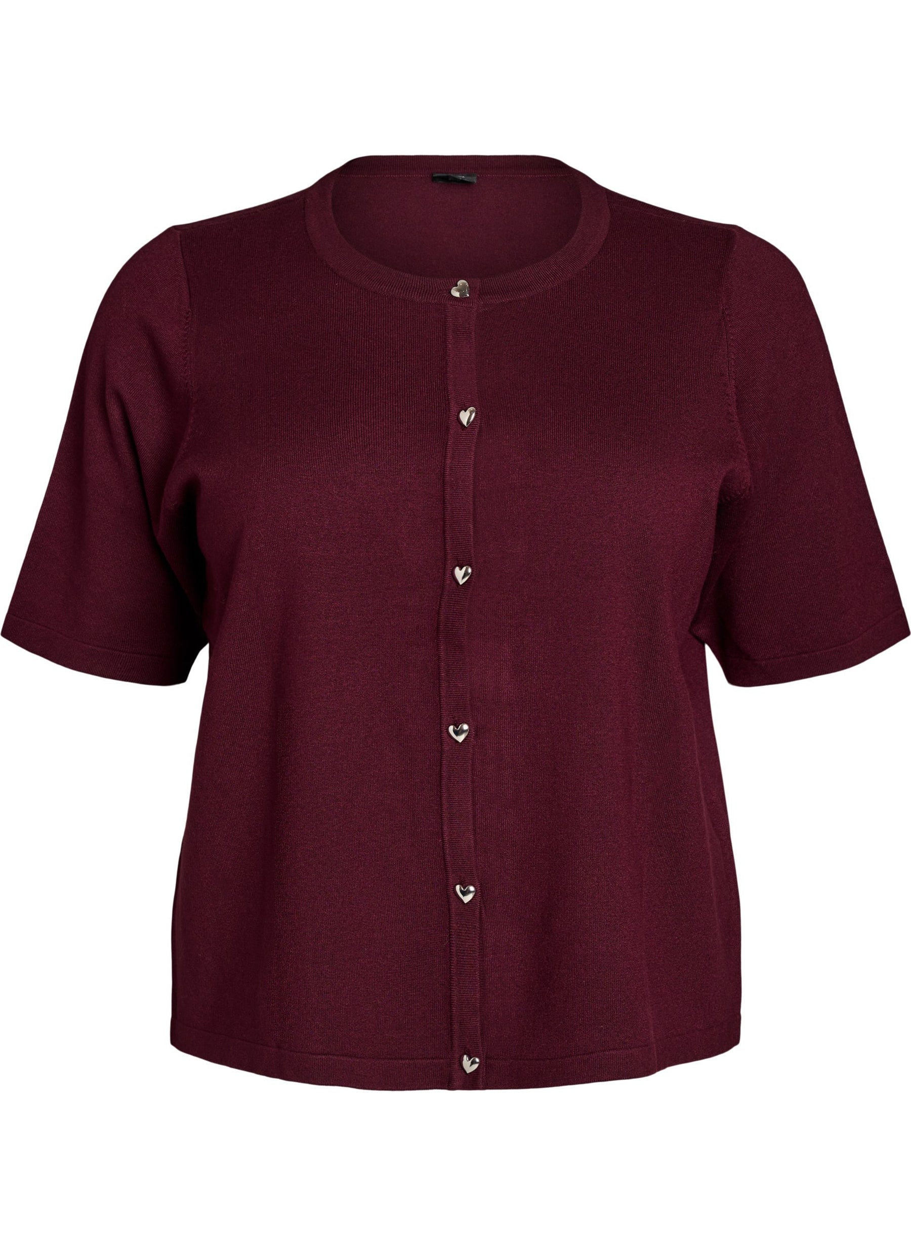 Zizzi Carrie Short Sleeve Cardigan in Wine 