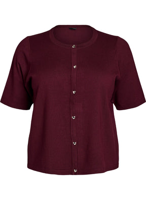 Zizzi Carrie Short Sleeve Cardigan in Wine 