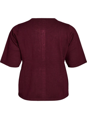Zizzi Carrie Short Sleeve Cardigan in Wine 