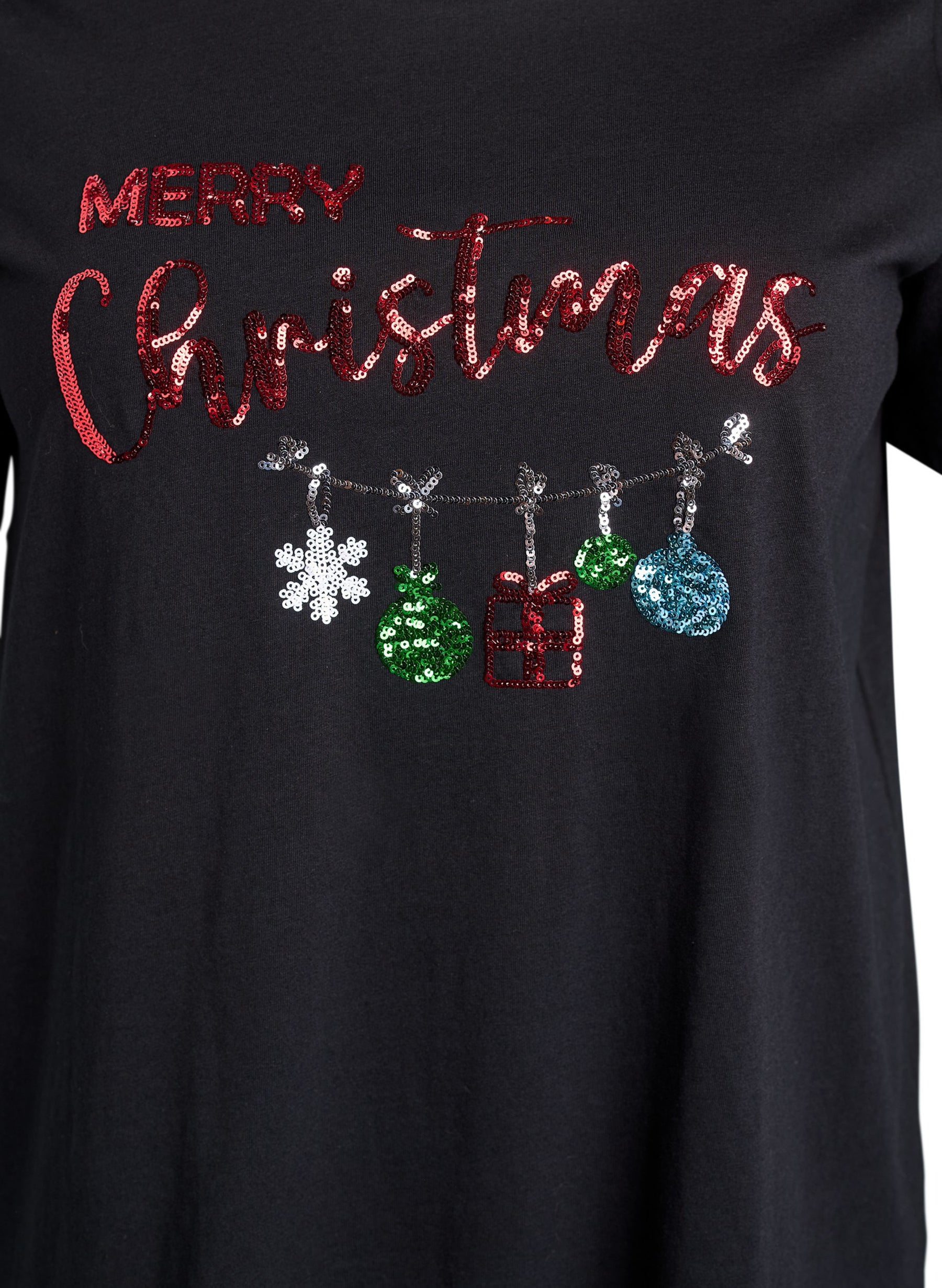 Zizzi Christmas Decoration T-Shirt in Black