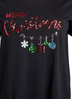 Zizzi Christmas Decoration T-Shirt in Black