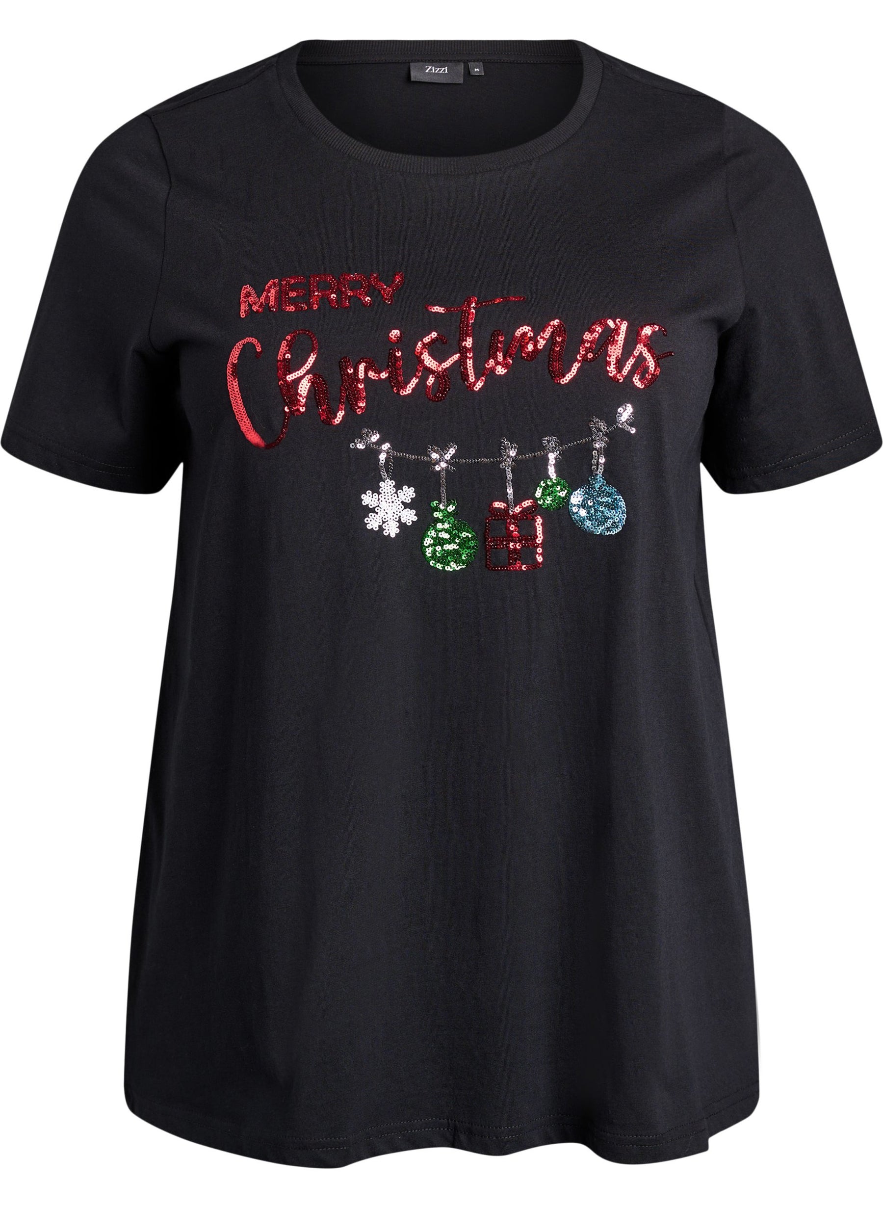 Zizzi Christmas Decoration T-Shirt in Black