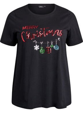 Zizzi Christmas Decoration T-Shirt in Black
