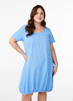 Zizzi Cotton Bubble Dress in Light Blue