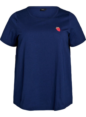 Zizzi Elin Strawberry T-Shirt in Navy