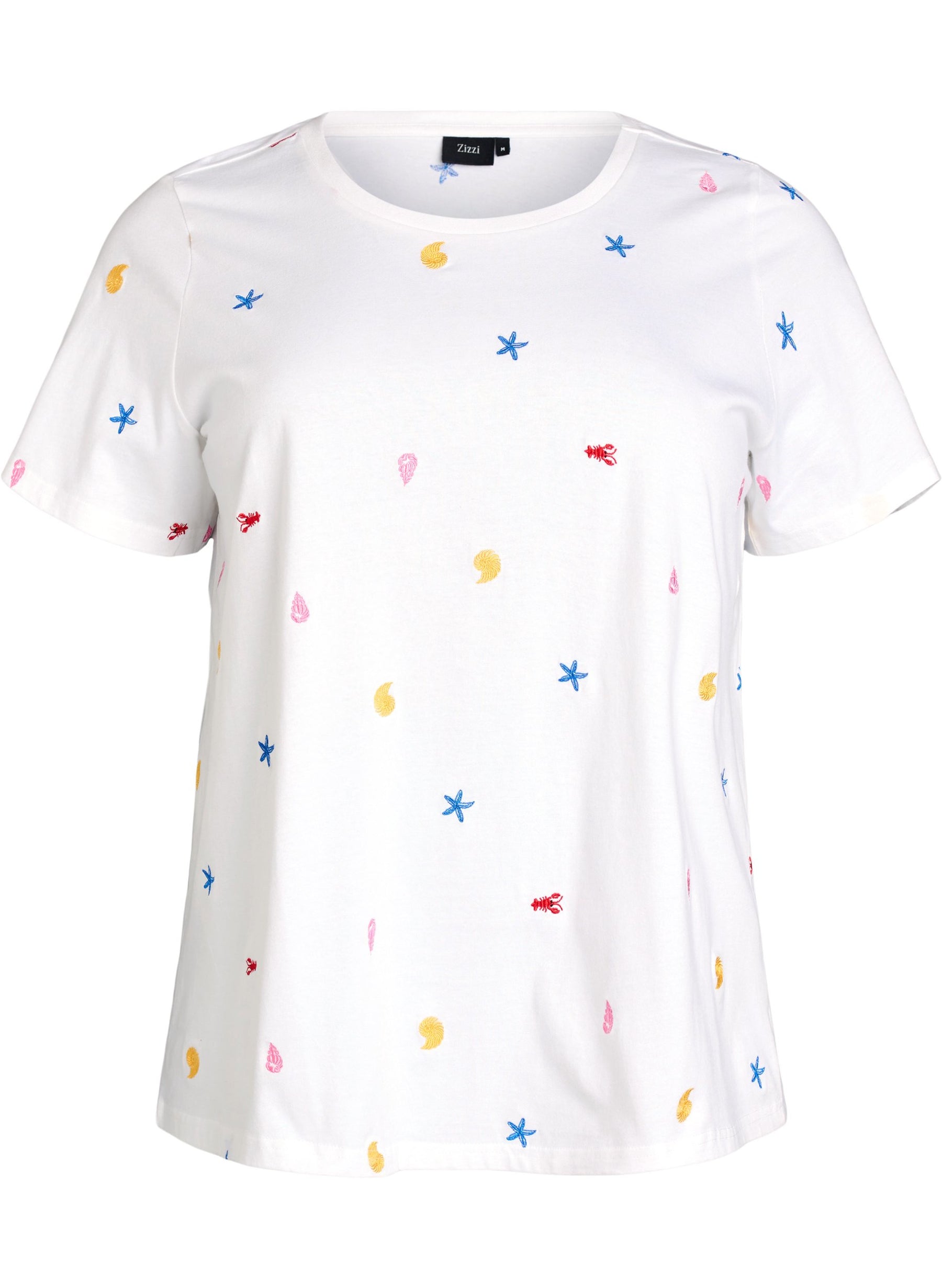Zizzi Elin T-Shirt in White with Seashells 