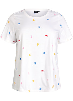 Zizzi Elin T-Shirt in White with Seashells 